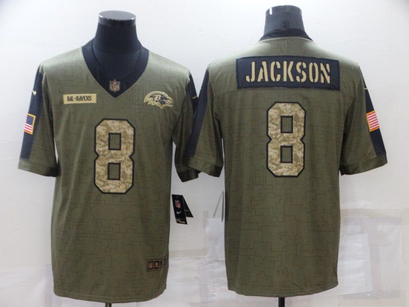 Men Baltimore Ravens 8 Jackson green Nike Olive Salute To Service Limited NFL Jersey